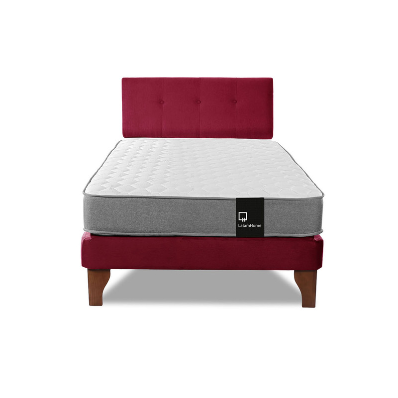 Cama Europea Zen Best 1.5 Plaza Colchon Resortes Base Dividida + Respaldo Tela Burdeo - 4