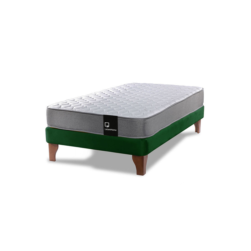 Cama Europea Zen Best 1.5 Plaza Colchon Resortes Base Dividida Tela Verde - 2