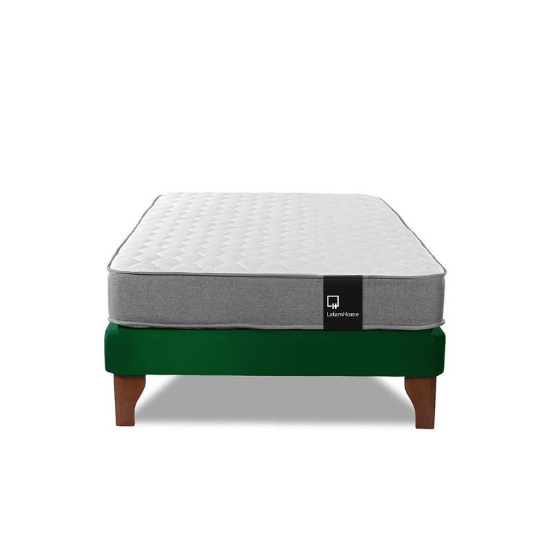 Cama Europea Zen Best 1.5 Plaza Colchon Resortes Base Dividida Tela Verde - 4