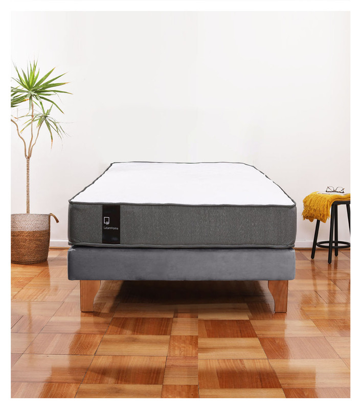 Cama Europea Zen Best 1.5 Plaza Colchon Resortes Base Dividida Tela Gris - 1