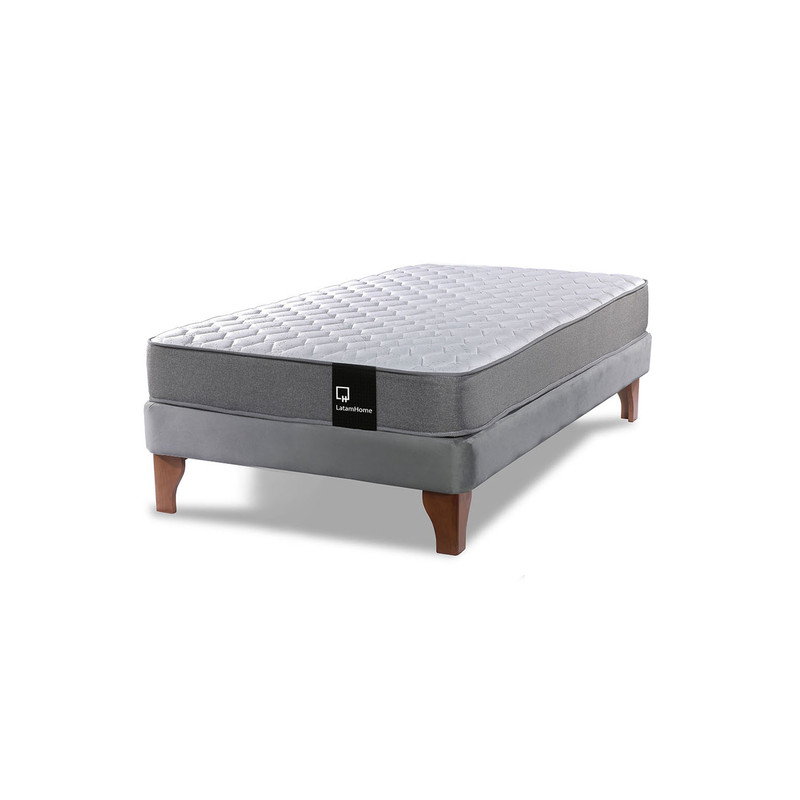 Cama Europea Zen Best 1.5 Plaza Colchon Resortes Base Dividida Tela Gris - 2