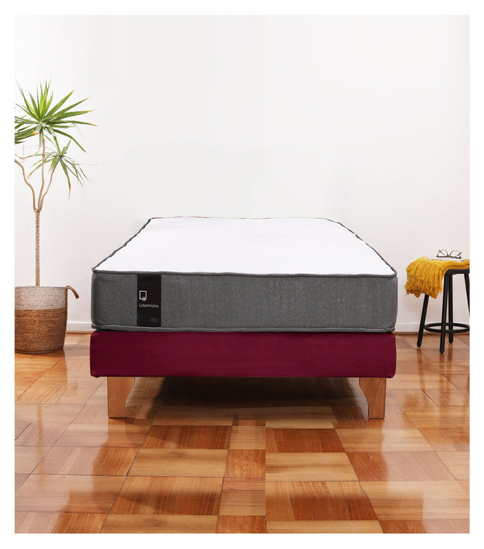 Cama Europea Zen Best 1.5 Plaza Colchon Resortes Base Dividida Tela Burdeo - 1