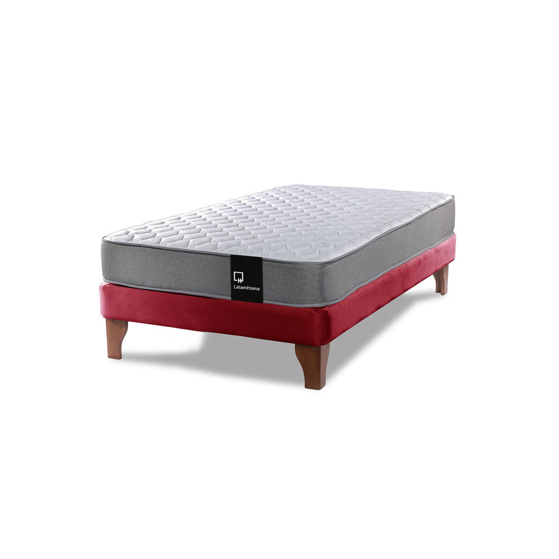 Cama Europea Zen Best 1.5 Plaza Colchon Resortes Base Dividida Tela Burdeo - 2
