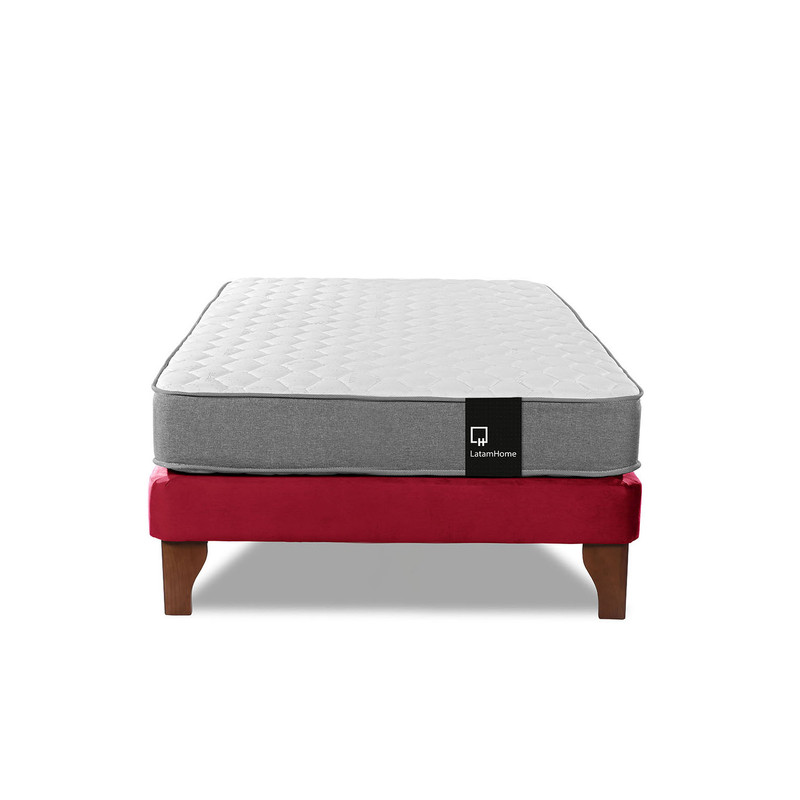 Cama Europea Zen Best 1.5 Plaza Colchon Resortes Base Dividida Tela Burdeo - 4