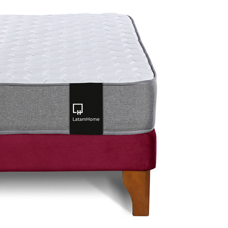 Cama Europea Zen Best 1.5 Plaza Colchon Resortes Base Dividida Tela Burdeo - 6
