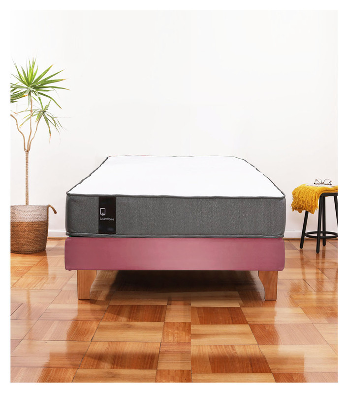 Cama Europea Zen Best 1.5 Plaza Colchon Resortes Base Dividida Tela Palo Rosa - 1