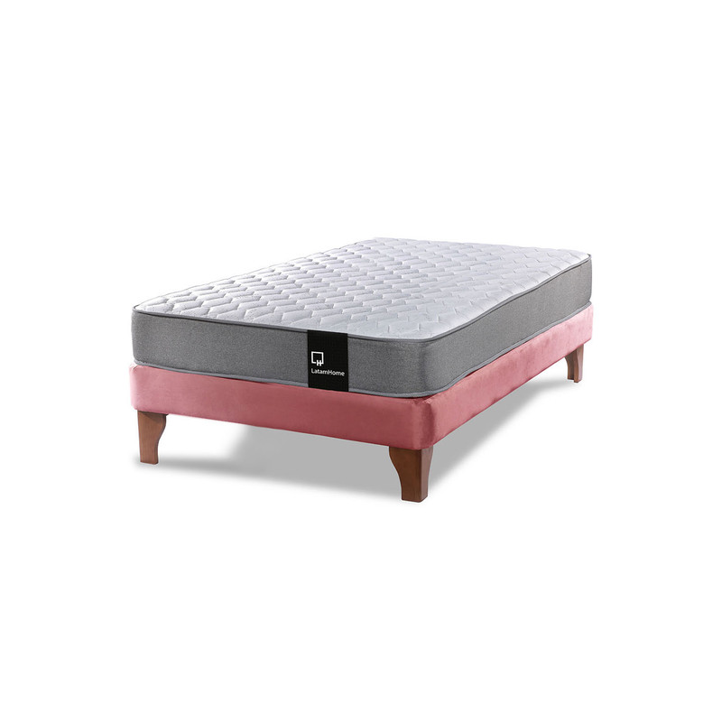 Cama Europea Zen Best 1.5 Plaza Colchon Resortes Base Dividida Tela Palo Rosa - 2