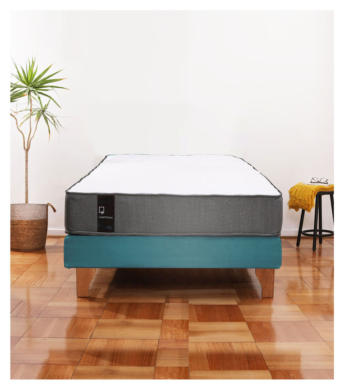 Cama Europea Zen Best 1.5 Plaza Colchon Resortes Base Dividida Tela Turquesa - 1