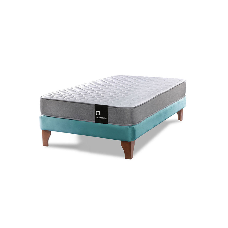 Cama Europea Zen Best 1.5 Plaza Colchon Resortes Base Dividida Tela Turquesa - 2