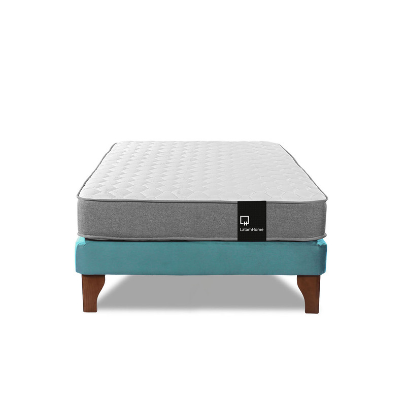 Cama Europea Zen Best 1.5 Plaza Colchon Resortes Base Dividida Tela Turquesa - 4
