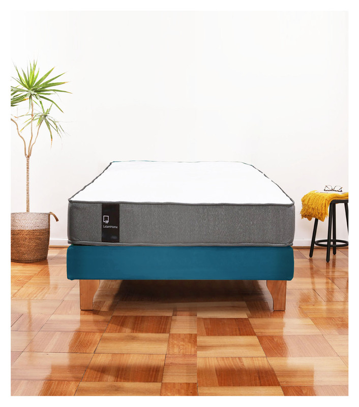Cama Europea Zen Best 1.5 Plaza Colchon Resortes Base Dividida Tela Azul - 1