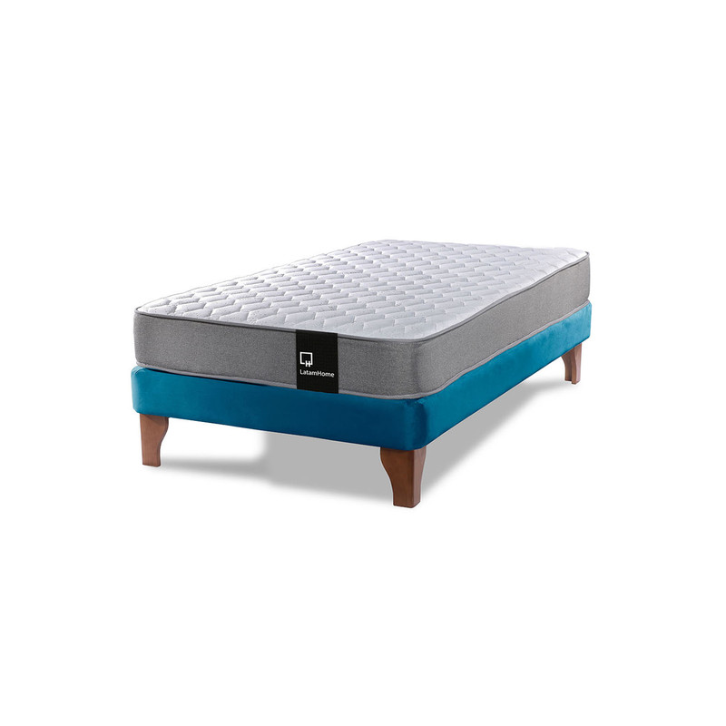 Cama Europea Zen Best 1.5 Plaza Colchon Resortes Base Dividida Tela Azul - 2