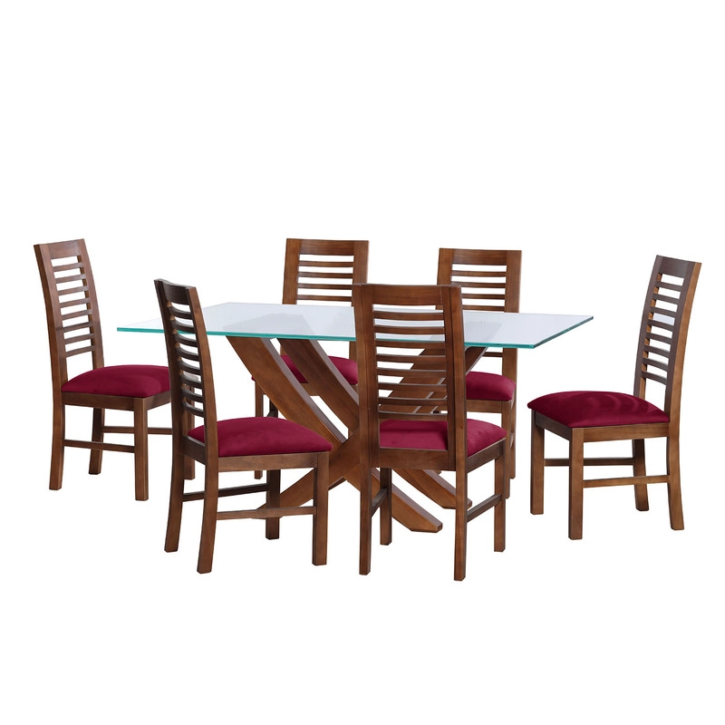 JUEGO DE COMEDOR ALICANTE 6 SILLAS SALAMANCA TELA VELVET BURDEO - 1
