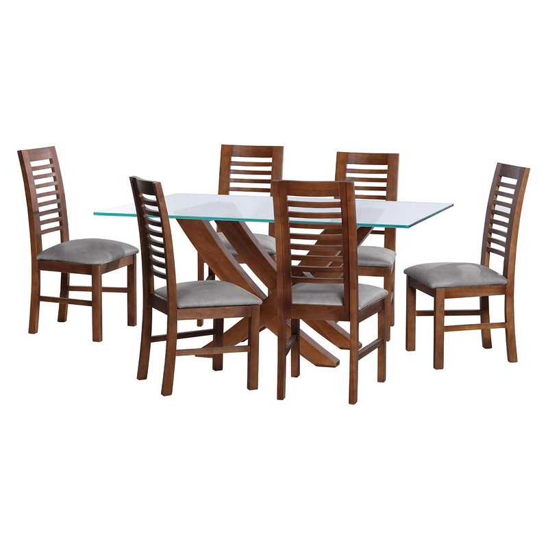 JUEGO DE COMEDOR ALICANTE 6 SILLAS SALAMANCA CUERO KENTUCKY GRIS - 1