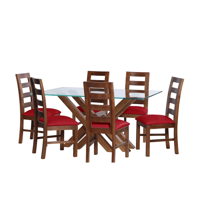 JUEGO DE COMEDOR MERIDA 6 SILLAS GRANADA  PU ROJO - 1