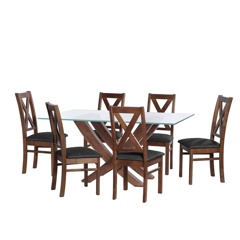 JUEGO DE COMEDOR ALICANTE 6 SILLAS SEGOVIA CUERO KENTUCKY NEGRO - 1