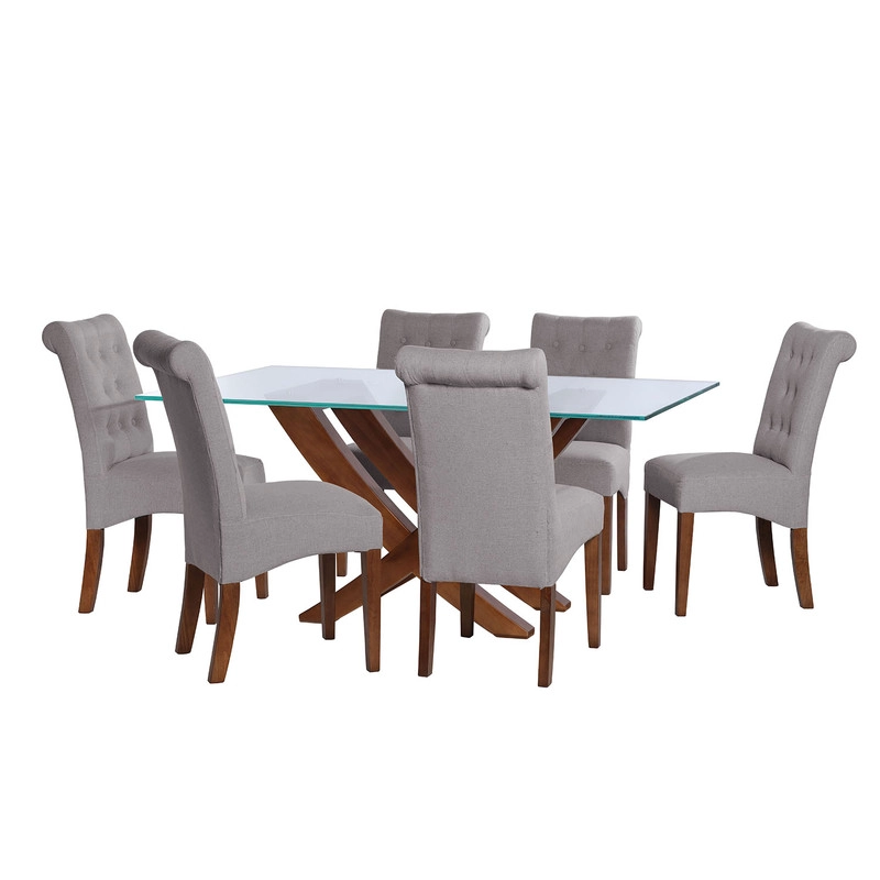 JUEGO DE COMEDOR ALICANTE 6 SILLAS OVIEDO LINO GRIS CLARO - 1