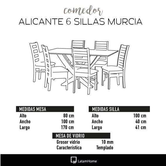 JUEGO DE COMEDOR ALICANTE 6 SILLAS MURCIA LINO BLANCO - 6