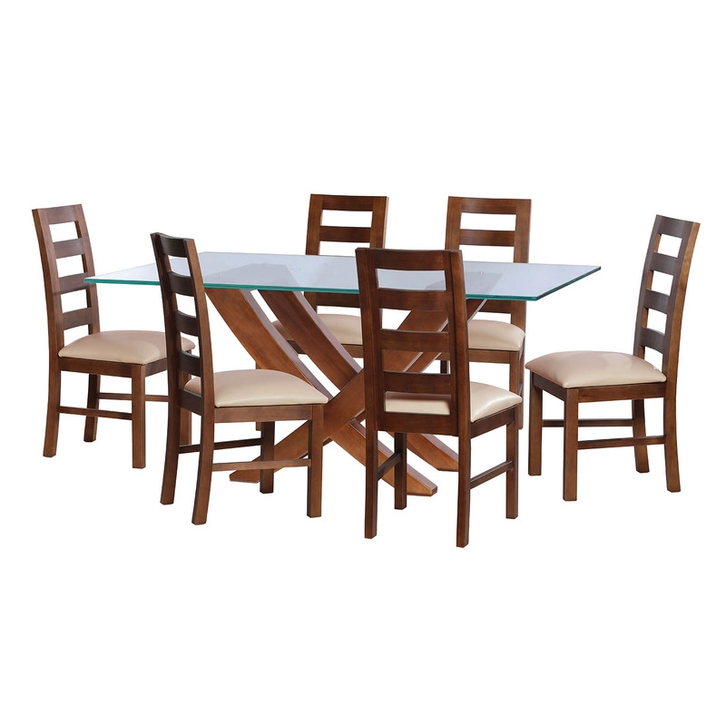 JUEGO DE COMEDOR ALICANTE 6 SILLAS GRANADA  PU BEIGE - 1