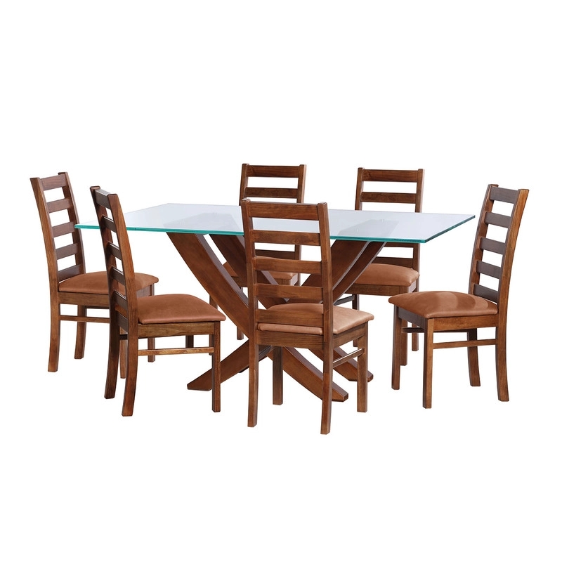 JUEGO DE COMEDOR ALICANTE 6 SILLAS BURGOS CUERO KENTUCKY TABACO - 1