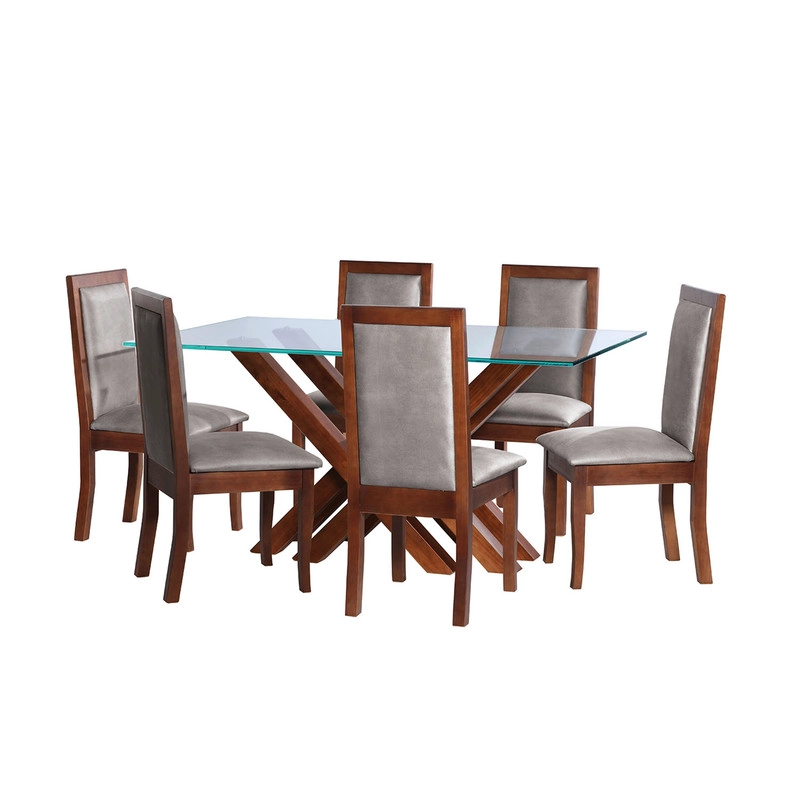 JUEGO DE COMEDOR MERIDA 6 SILLAS GIRONA CUERO KENTUCKY GRIS - 1