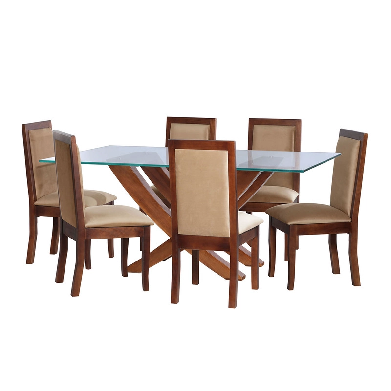 JUEGO DE COMEDOR ALICANTE 6 SILLAS GIRONA TELA VELVET BEIGE - 1