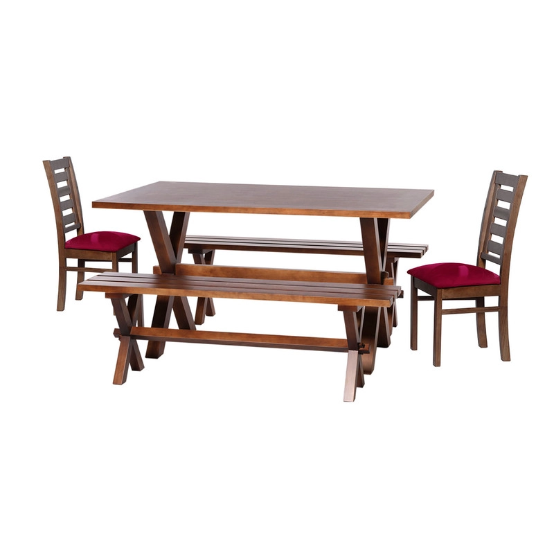 JUEGO DE COMEDOR SEVILLA 2 SILLAS MURCIA + 2 BANCAS TELA VELVET BURDEO - 1