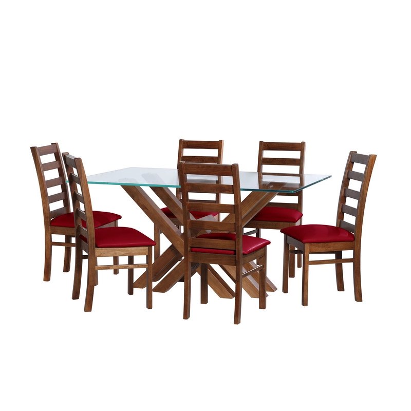 JUEGO DE COMEDOR MERIDA 6 SILLAS BURGOS PU ROJO - 1