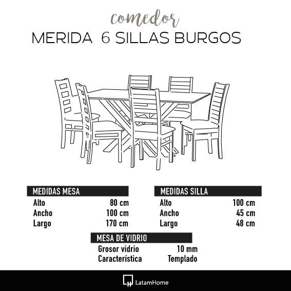 JUEGO DE COMEDOR MERIDA 6 SILLAS BURGOS PU ROJO - 6