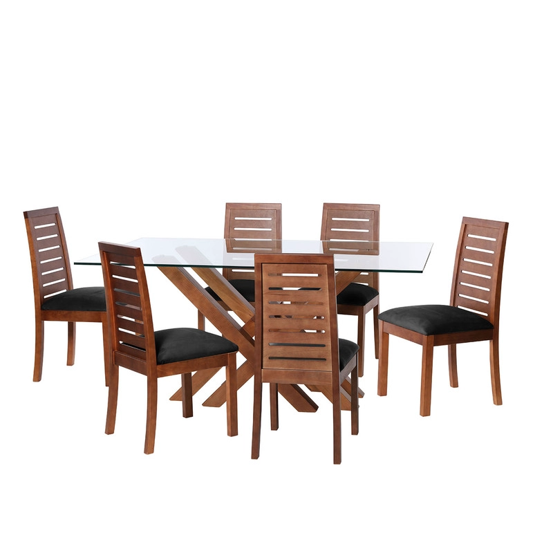 JUEGO DE COMEDOR MERIDA 6 SILLAS TENERIFE TELA VELVET NEGRO - 1