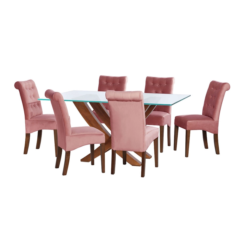 JUEGO DE COMEDOR ALICANTE 6 SILLAS OVIEDO TELA VELVET PALO ROSA - 1