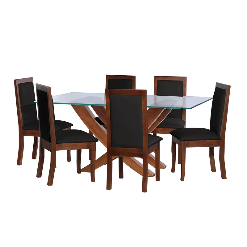 JUEGO DE COMEDOR ALICANTE 6 SILLAS GIRONA PU NEGRO - 1