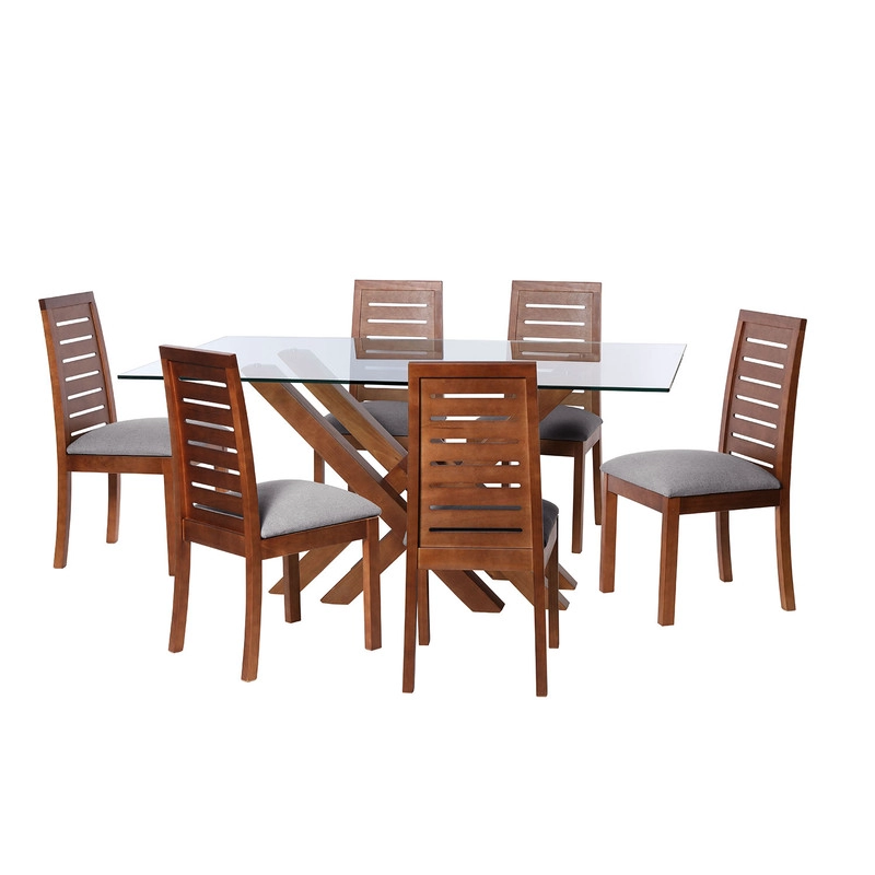 JUEGO DE COMEDOR MERIDA 6 SILLAS TENERIFE LINO GRIS CLARO - 1