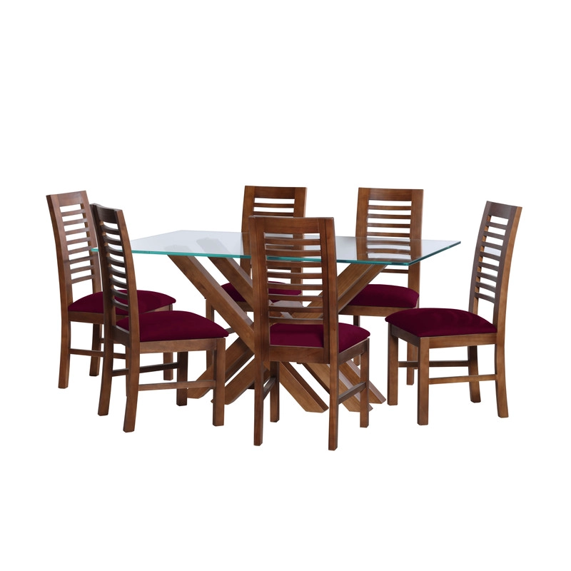 JUEGO DE COMEDOR MERIDA 6 SILLAS SALAMANCA TELA VELVET BURDEO - 1