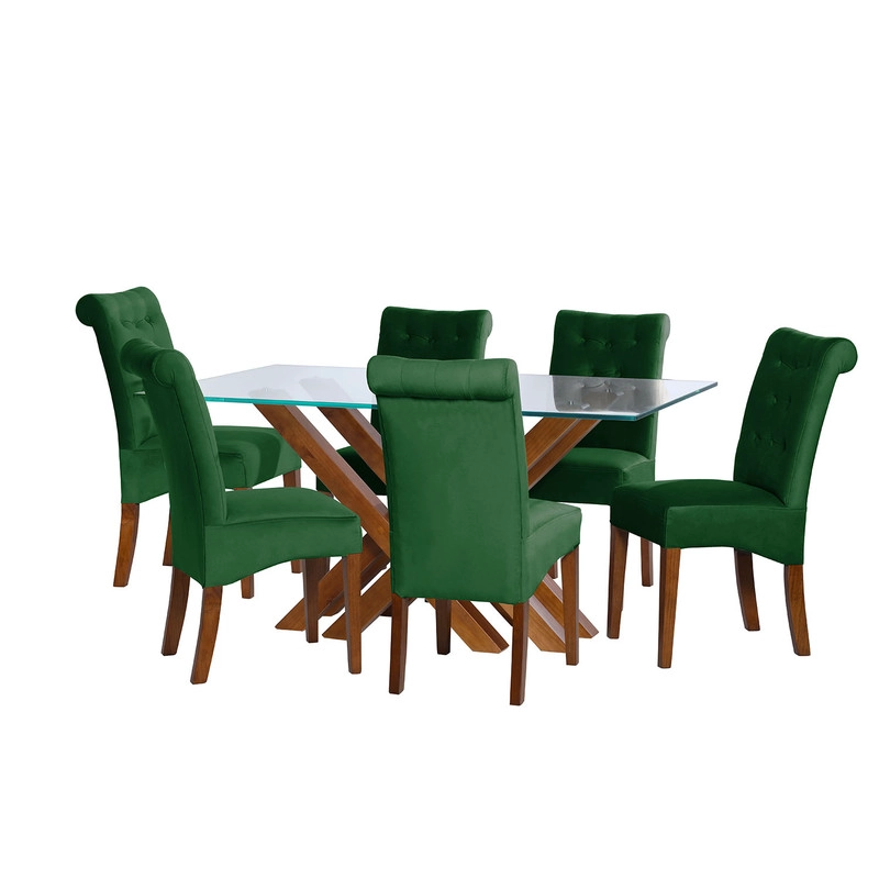 JUEGO DE COMEDOR MERIDA 6 SILLAS OVIEDO TELA VELVET VERDE - 1
