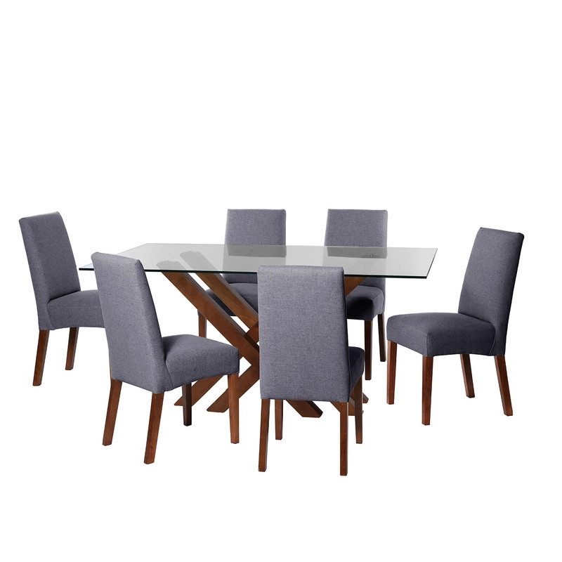 JUEGO DE COMEDOR MERIDA 6 SILLAS CADIZ LINO GRIS OSCURO - 1