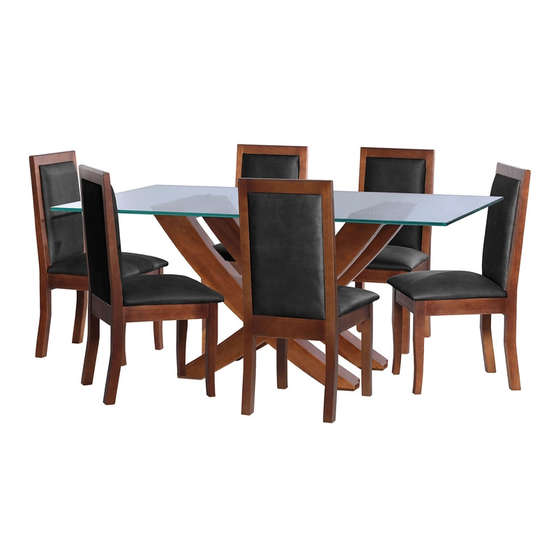 JUEGO DE COMEDOR ALICANTE 6 SILLAS GIRONA CUERO KENTUCKY NEGRO - 1