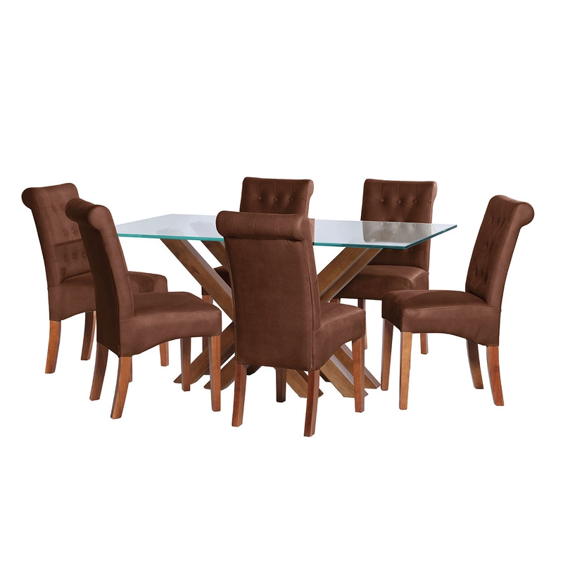 JUEGO DE COMEDOR MERIDA 6 SILLAS OVIEDO CUERO KENTUCKY CAFE MORO - 1
