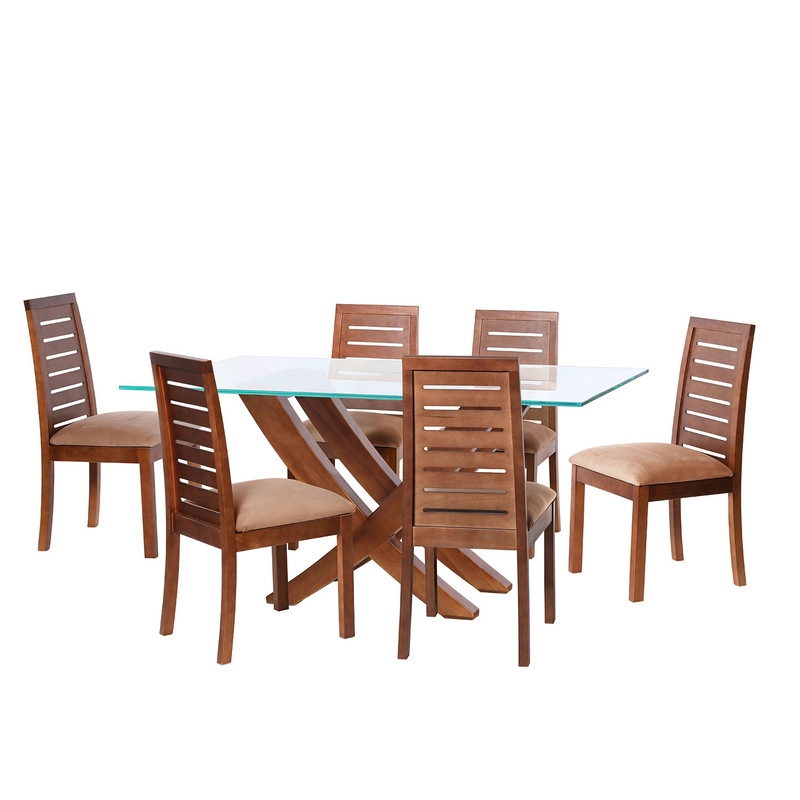 JUEGO DE COMEDOR ALICANTE 6 SILLAS TENERIFE TELA VELVET BEIGE - 1