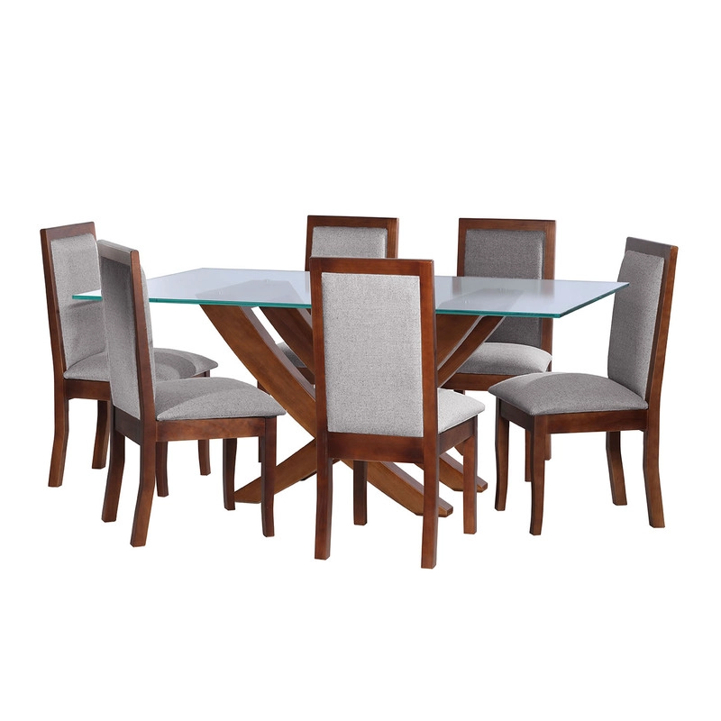 JUEGO DE COMEDOR ALICANTE 6 SILLAS GIRONA LINO GRIS CLARO - 1