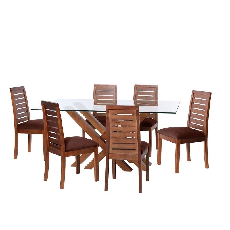 JUEGO DE COMEDOR MERIDA 6 SILLAS TENERIFE TELA VELVET CHOCOLATE - 1
