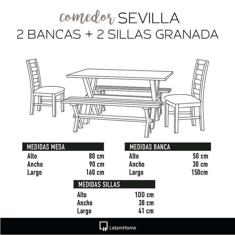 JUEGO DE COMEDOR SEVILLA 2 SILLAS GRANADA + 2 BANCAS TELA VELVET TURQUESA - 6