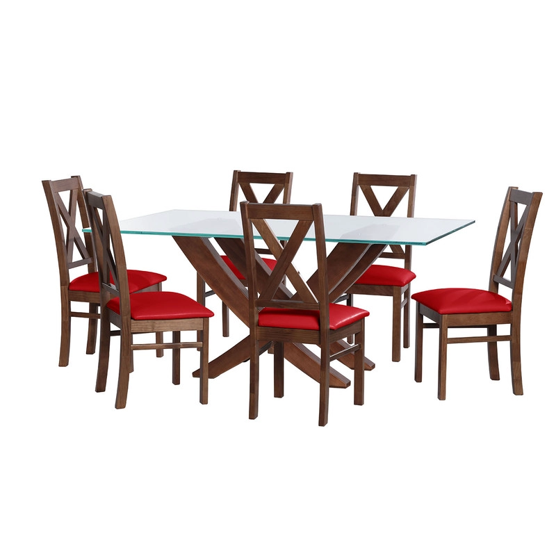 JUEGO DE COMEDOR ALICANTE 6 SILLAS SEGOVIA PU ROJO - 1