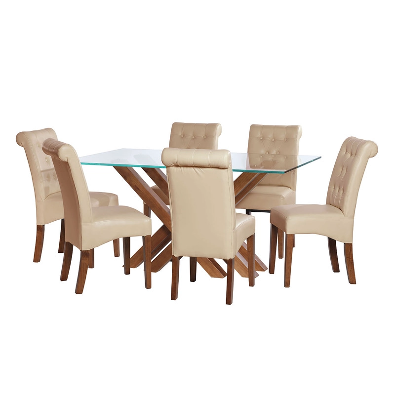 JUEGO DE COMEDOR MERIDA 6 SILLAS OVIEDO PU BEIGE - 1