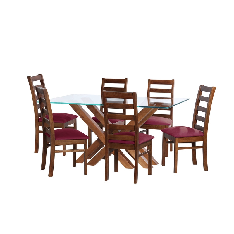 JUEGO DE COMEDOR MERIDA 6 SILLAS BURGOS TELA VELVET BURDEO - 1