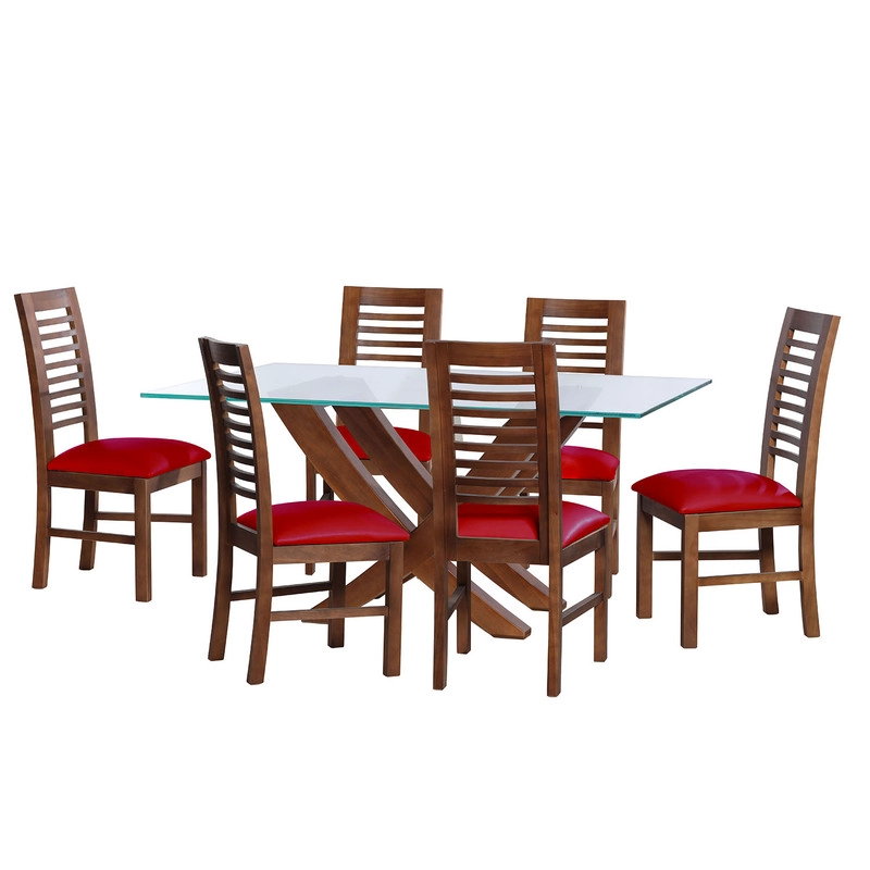 JUEGO DE COMEDOR ALICANTE 6 SILLAS SALAMANCA PU ROJO - 1
