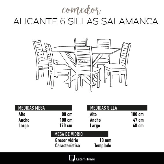 JUEGO DE COMEDOR ALICANTE 6 SILLAS SALAMANCA PU ROJO - 6