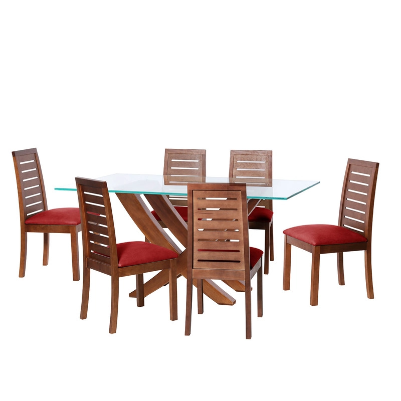 JUEGO DE COMEDOR ALICANTE 6 SILLAS TENERIFE CUERO KENTUCKY ROJO - 1
