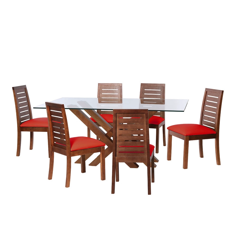 JUEGO DE COMEDOR MERIDA 6 SILLAS TENERIFE PU ROJO - 1