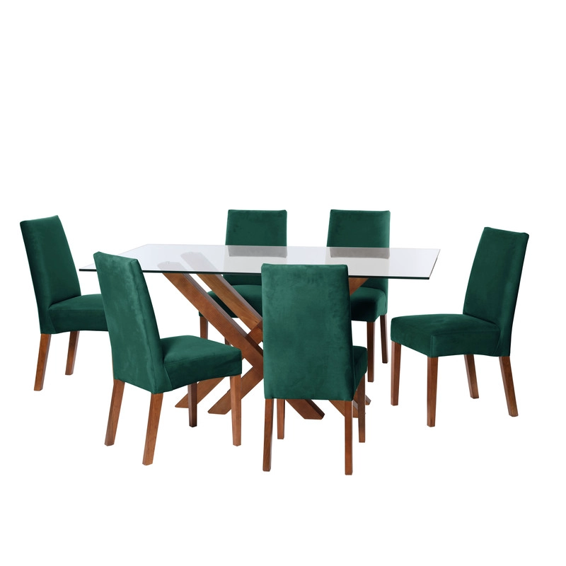 JUEGO DE COMEDOR MERIDA 6 SILLAS CADIZ TELA VELVET VERDE - 1